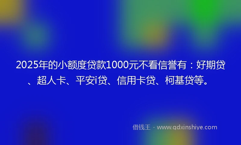 2025年的小额度贷款1000元不看信誉有：好期贷、超人卡、平安i贷、信用卡贷、柯基贷等。