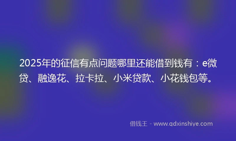 2025年的征信有点问题哪里还能借到钱有：e微贷、融逸花、拉卡拉、小米贷款、小花钱包等。