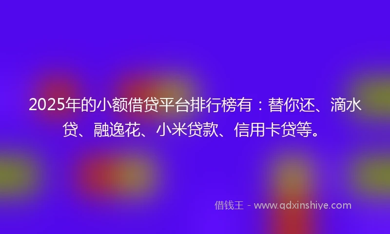 2025年的小额借贷平台排行榜有：替你还、滴水贷、融逸花、小米贷款、信用卡贷等。