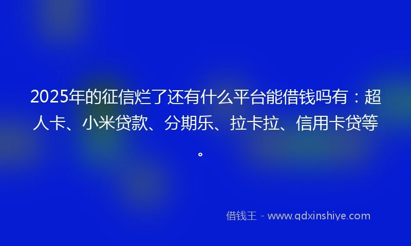 2025年的征信烂了还有什么平台能借钱吗有：超人卡、小米贷款、分期乐、拉卡拉、信用卡贷等。