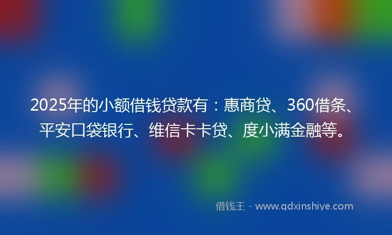 2025年的小额借钱贷款有：惠商贷、360借条、平安口袋银行、维信卡卡贷、度小满金融等。
