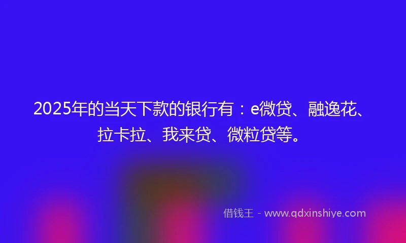 2025年的当天下款的银行有：e微贷、融逸花、拉卡拉、我来贷、微粒贷等。