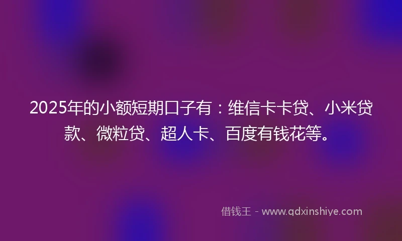 2025年的小额短期口子有：维信卡卡贷、小米贷款、微粒贷、超人卡、百度有钱花等。