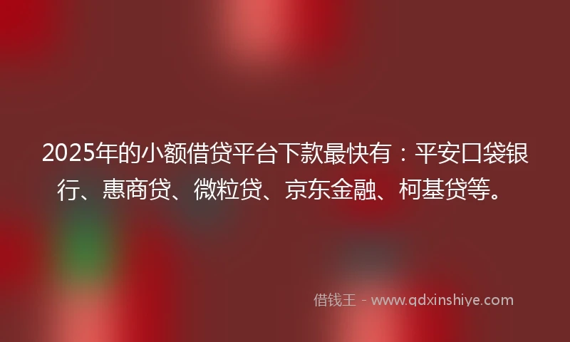 2025年的小额借贷平台下款最快有：平安口袋银行、惠商贷、微粒贷、京东金融、柯基贷等。