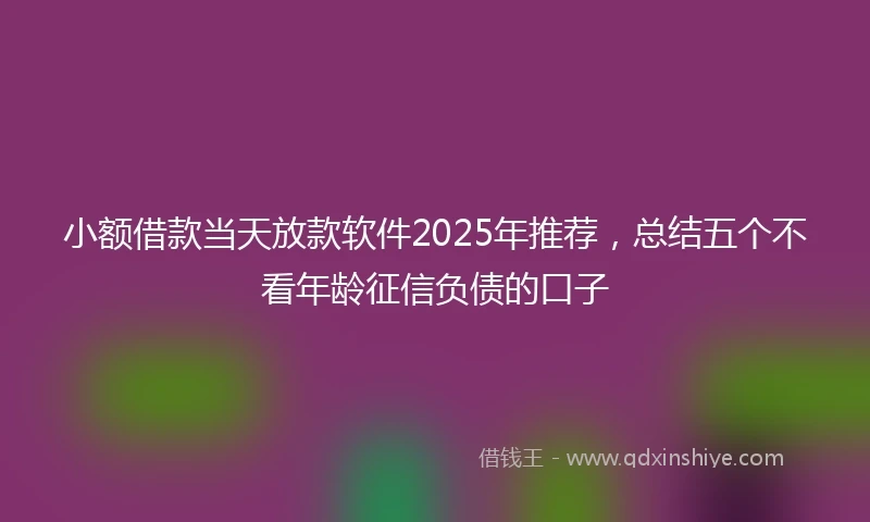 小额借款当天放款软件2025年推荐，总结五个不看年龄征信负债的口子