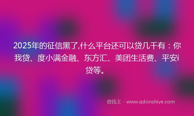 2025年的征信黑了,什么平台还可以贷几千有：你我贷、度小满金融、东方汇、美团生活费、平安i贷等。