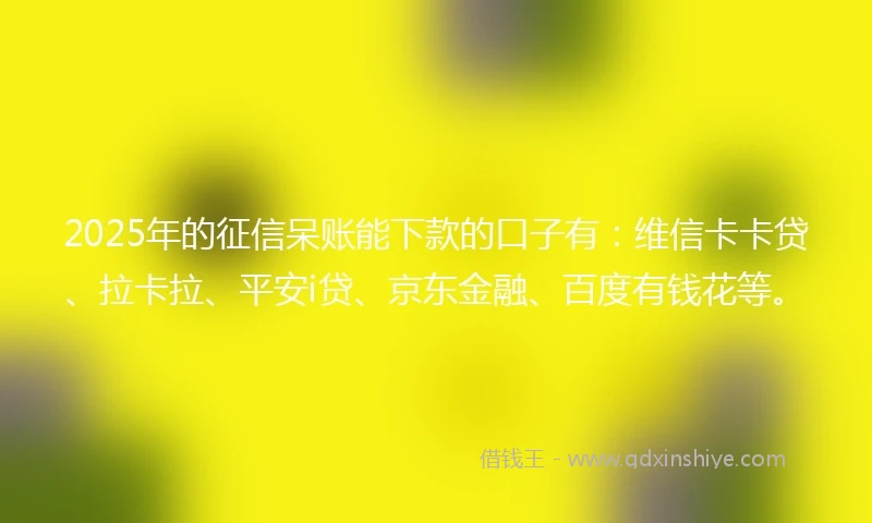 2025年的征信呆账能下款的口子有：维信卡卡贷、拉卡拉、平安i贷、京东金融、百度有钱花等。