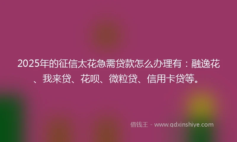 2025年的征信太花急需贷款怎么办理有：融逸花、我来贷、花呗、微粒贷、信用卡贷等。