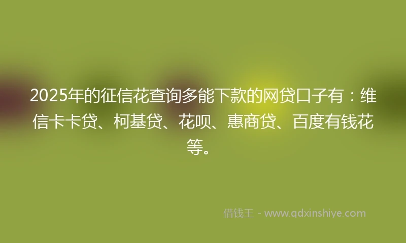 2025年的征信花查询多能下款的网贷口子有：维信卡卡贷、柯基贷、花呗、惠商贷、百度有钱花等。