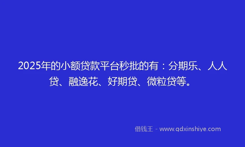 2025年的小额贷款平台秒批的有：分期乐、人人贷、融逸花、好期贷、微粒贷等。
