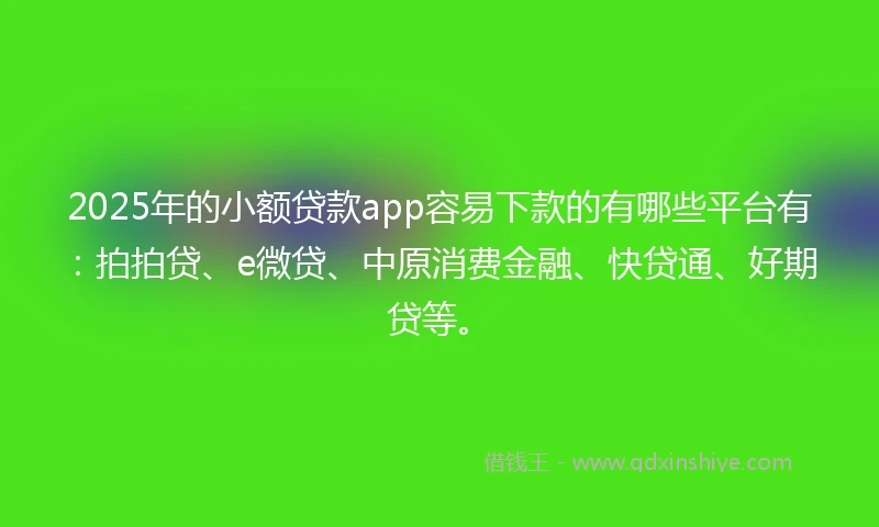2025年的小额贷款app容易下款的有哪些平台有：拍拍贷、e微贷、中原消费金融、快贷通、好期贷等。