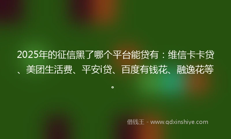 2025年的征信黑了哪个平台能贷有：维信卡卡贷、美团生活费、平安i贷、百度有钱花、融逸花等。