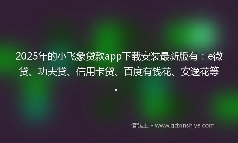 2025年的小飞象贷款app下载安装最新版有：e微贷、功夫贷、信用卡贷、百度有钱花、安逸花等。
