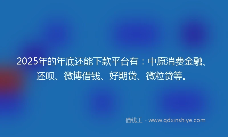 2025年的年底还能下款平台有：中原消费金融、还呗、微博借钱、好期贷、微粒贷等。