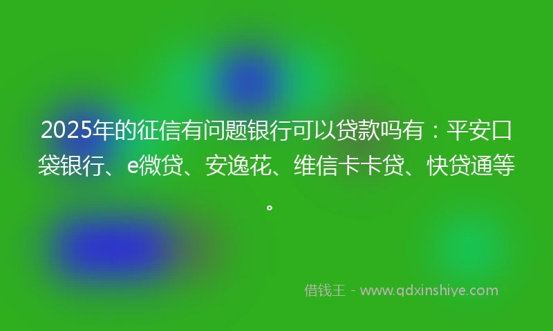 2025年的征信有问题银行可以贷款吗有：平安口袋银行、e微贷、安逸花、维信卡卡贷、快贷通等。