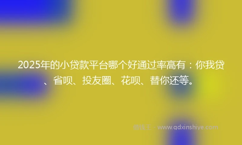 2025年的小贷款平台哪个好通过率高有：你我贷、省呗、投友圈、花呗、替你还等。