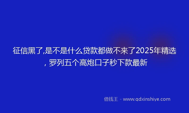 征信黑了,是不是什么贷款都做不来了2025年精选，罗列五个高炮口子秒下款最新