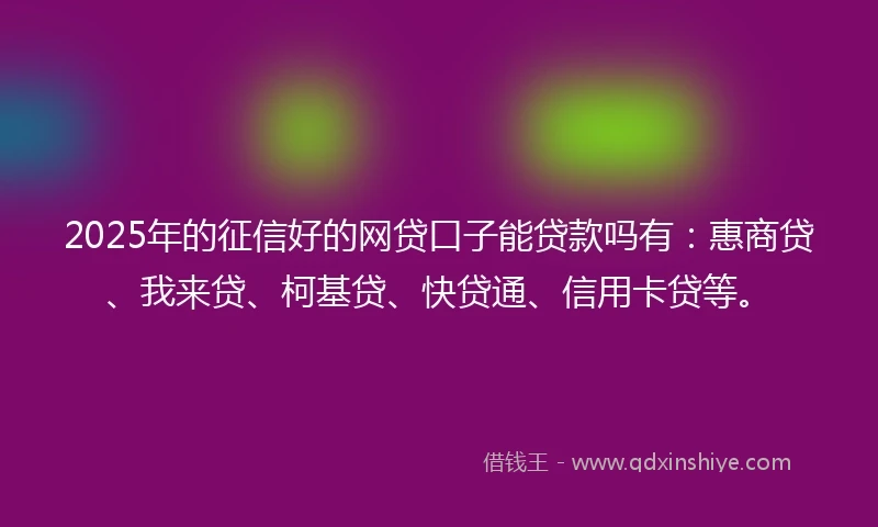 2025年的征信好的网贷口子能贷款吗有：惠商贷、我来贷、柯基贷、快贷通、信用卡贷等。