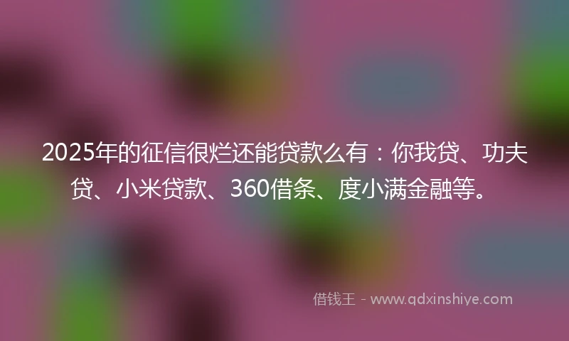 2025年的征信很烂还能贷款么有：你我贷、功夫贷、小米贷款、360借条、度小满金融等。