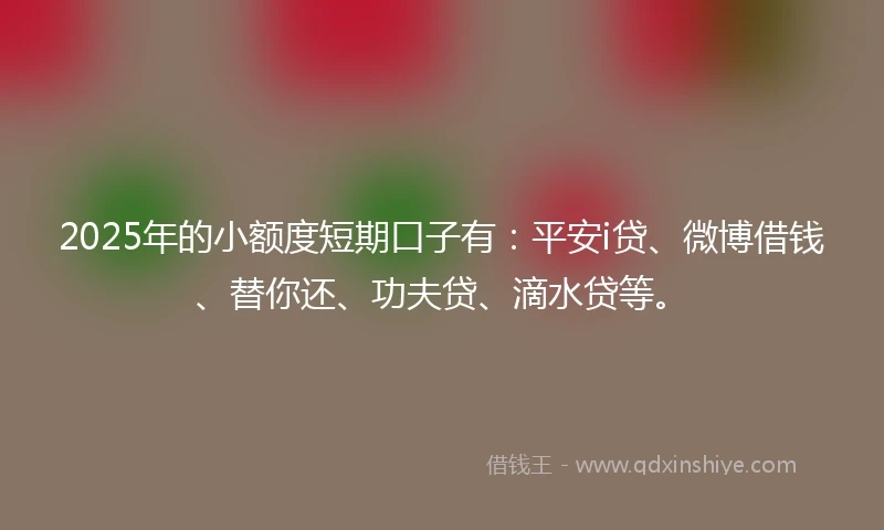 2025年的小额度短期口子有：平安i贷、微博借钱、替你还、功夫贷、滴水贷等。