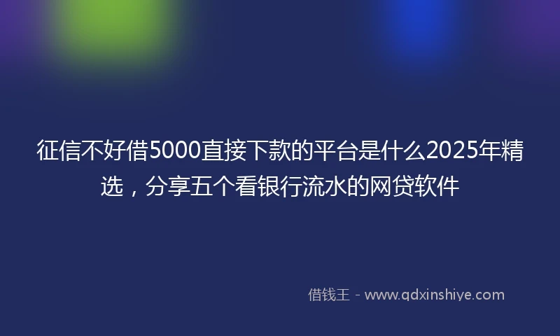 征信不好借5000直接下款的平台是什么2025年精选，分享五个看银行流水的网贷软件