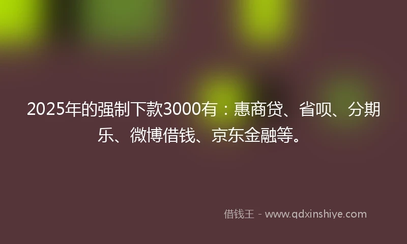 2025年的强制下款3000有：惠商贷、省呗、分期乐、微博借钱、京东金融等。