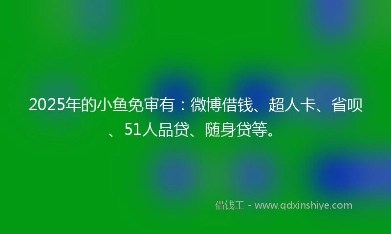 2025年的小鱼免审有：微博借钱、超人卡、省呗、51人品贷、随身贷等。