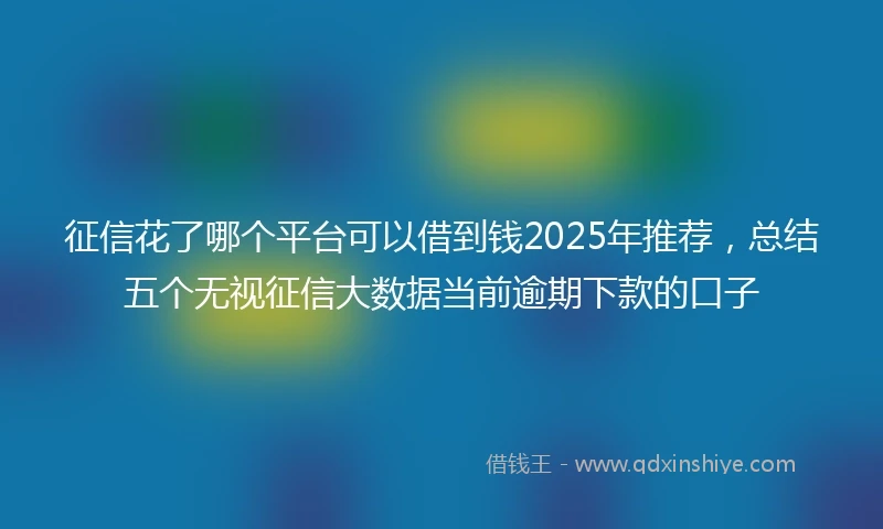 征信花了哪个平台可以借到钱2025年推荐，总结五个无视征信大数据当前逾期下款的口子