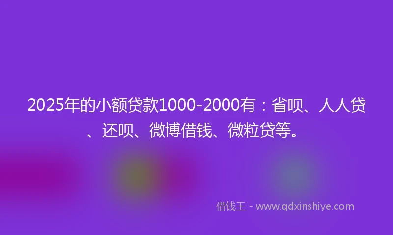 2025年的小额贷款1000-2000有：省呗、人人贷、还呗、微博借钱、微粒贷等。
