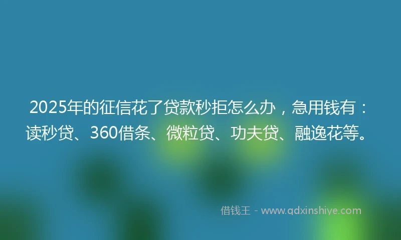 2025年的征信花了贷款秒拒怎么办，急用钱有：读秒贷、360借条、微粒贷、功夫贷、融逸花等。