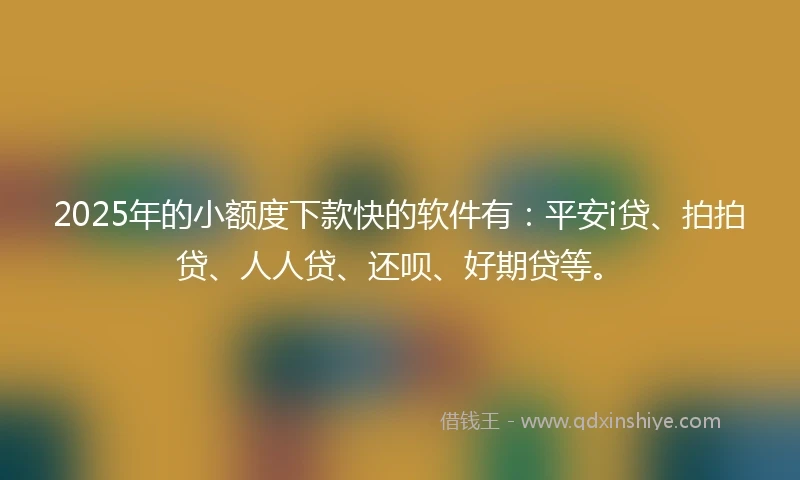 2025年的小额度下款快的软件有：平安i贷、拍拍贷、人人贷、还呗、好期贷等。
