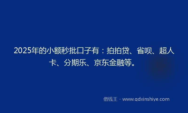 2025年的小额秒批口子有：拍拍贷、省呗、超人卡、分期乐、京东金融等。