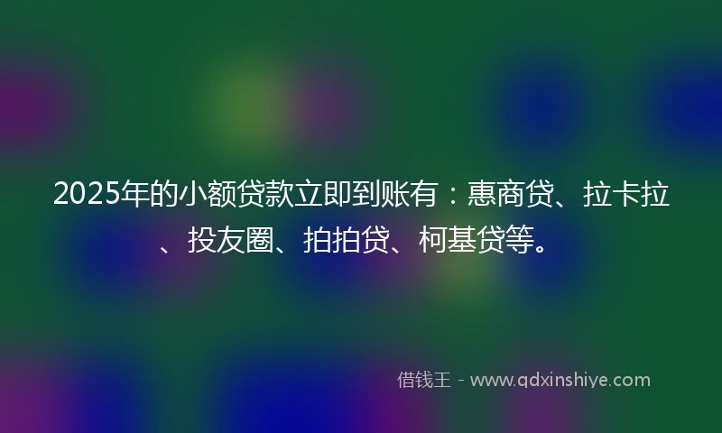 2025年的小额贷款立即到账有：惠商贷、拉卡拉、投友圈、拍拍贷、柯基贷等。