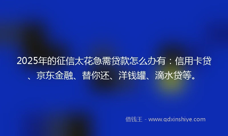 2025年的征信太花急需贷款怎么办有:信用卡贷、京东金融、替你还、洋钱罐、滴水贷等。