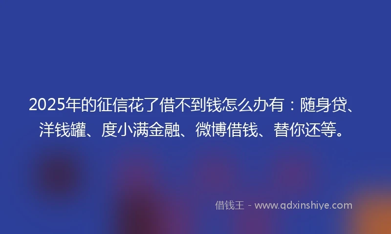 2025年的征信花了借不到钱怎么办有：随身贷、洋钱罐、度小满金融、微博借钱、替你还等。