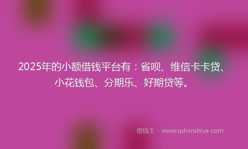 2025年的小额借钱平台有：省呗、维信卡卡贷、小花钱包、分期乐、好期贷等。