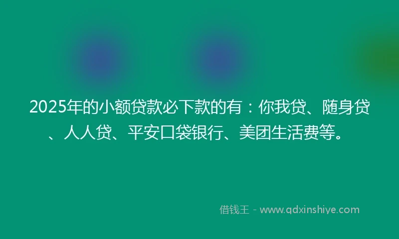 2025年的小额贷款必下款的有：你我贷、随身贷、人人贷、平安口袋银行、美团生活费等。