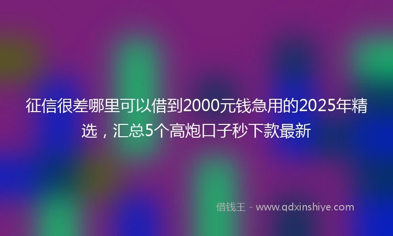征信很差哪里可以借到2000元钱急用的2025年精选，汇总5个高炮口子秒下款最新