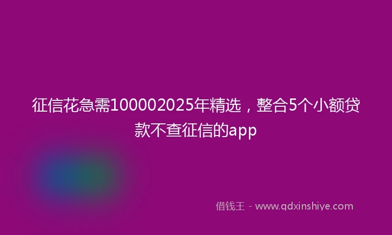 征信花急需100002025年精选，整合5个小额贷款不查征信的app