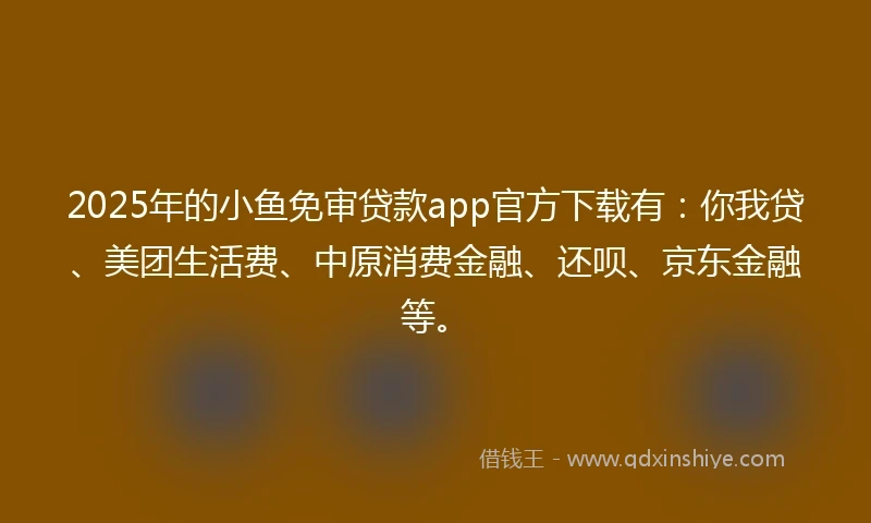 2025年的小鱼免审贷款app官方下载有：你我贷、美团生活费、中原消费金融、还呗、京东金融等。