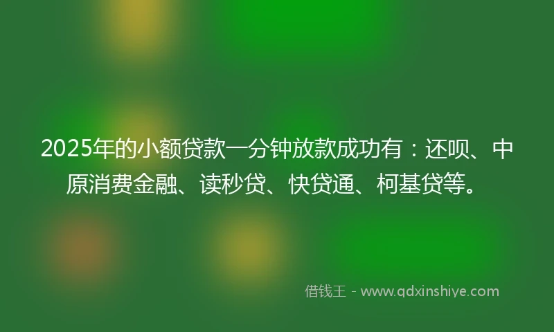 2025年的小额贷款一分钟放款成功有：还呗、中原消费金融、读秒贷、快贷通、柯基贷等。