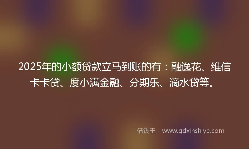 2025年的小额贷款立马到账的有：融逸花、维信卡卡贷、度小满金融、分期乐、滴水贷等。