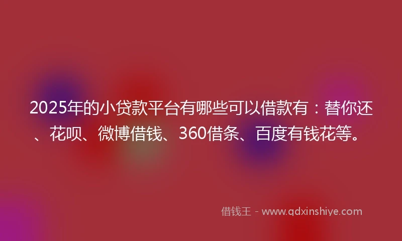 2025年的小贷款平台有哪些可以借款有：替你还、花呗、微博借钱、360借条、百度有钱花等。