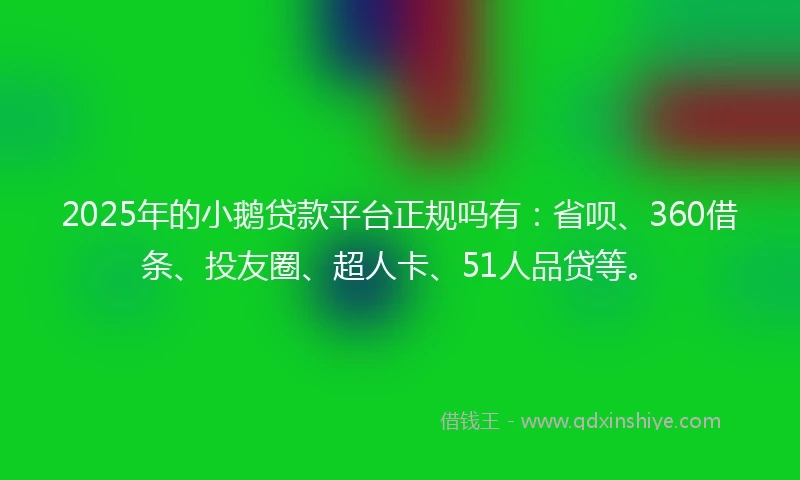2025年的小鹅贷款平台正规吗有：省呗、360借条、投友圈、超人卡、51人品贷等。
