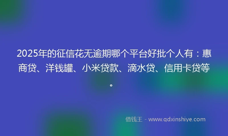 2025年的征信花无逾期哪个平台好批个人有：惠商贷、洋钱罐、小米贷款、滴水贷、信用卡贷等。