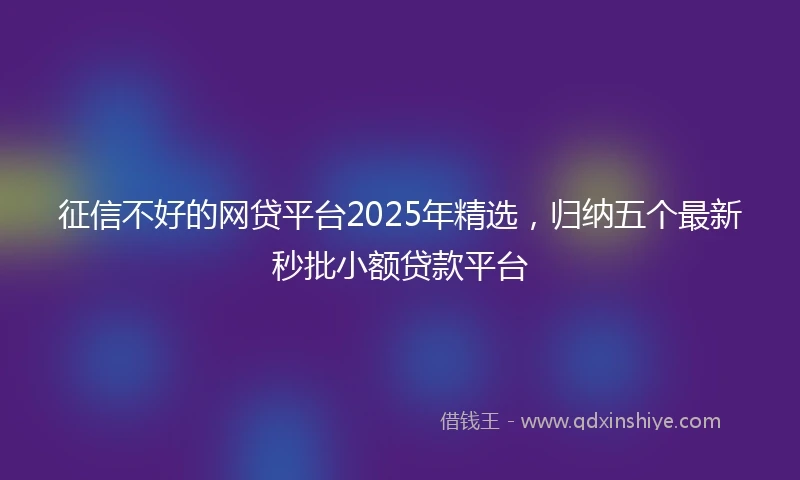 征信不好的网贷平台2025年精选，归纳五个最新秒批小额贷款平台
