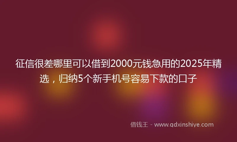 征信很差哪里可以借到2000元钱急用的2025年精选，归纳5个新手机号容易下款的口子
