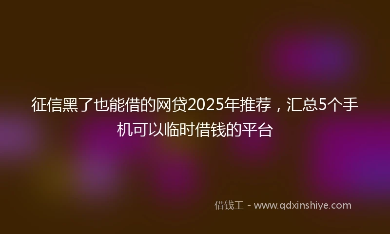 征信黑了也能借的网贷2025年推荐，汇总5个手机可以临时借钱的平台