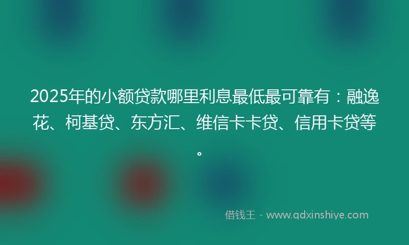 2025年的小额贷款哪里利息最低最可靠有：融逸花、柯基贷、东方汇、维信卡卡贷、信用卡贷等。
