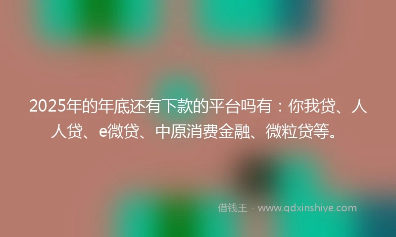 2025年的年底还有下款的平台吗有：你我贷、人人贷、e微贷、中原消费金融、微粒贷等。
